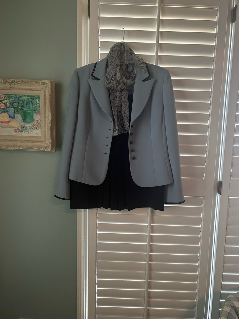 Tahari Light  Blue Jacket  with Brown Skirt Set